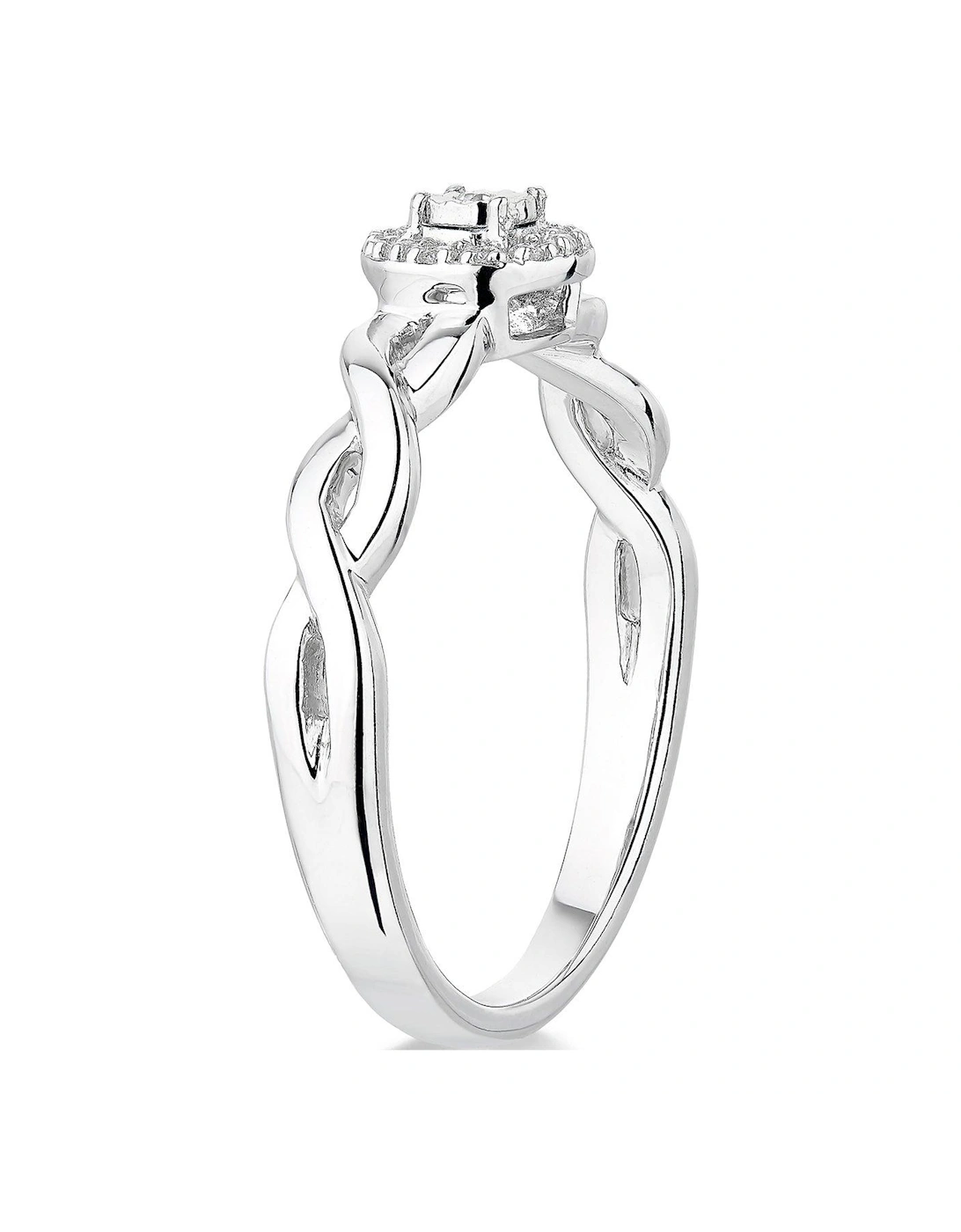 9K White Gold 0.10ct Cluster Ring With Twisted Shoulders