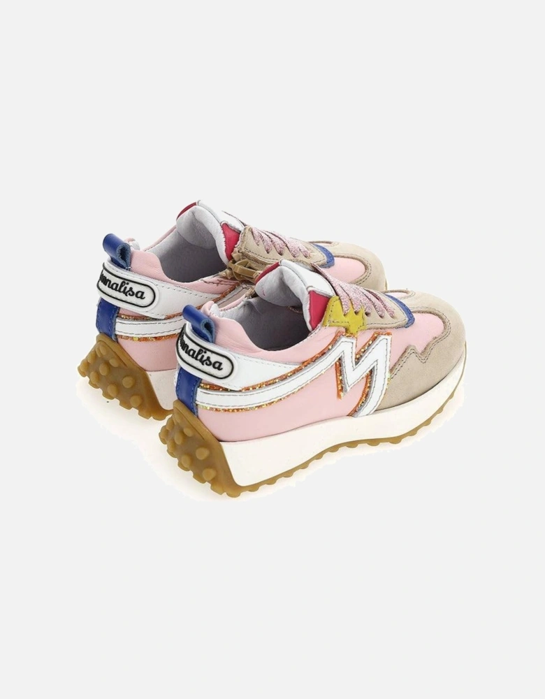 Girls Pink Multi Lace Trainer