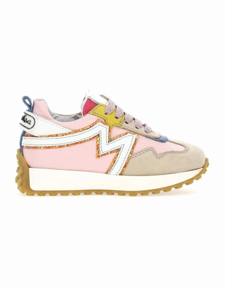 Girls Pink Multi Lace Trainer