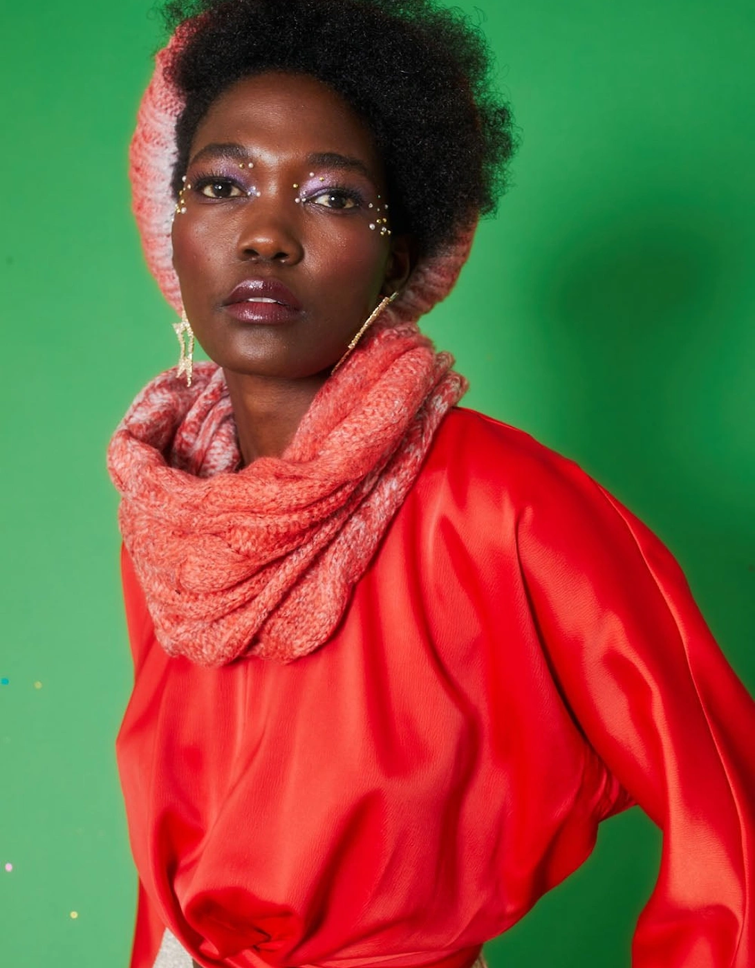 Handmade Knitted Wooly Scarf and Hat Set in Orange and Red