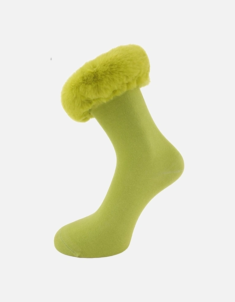 Lime Green Socks with Faux Fur Trim