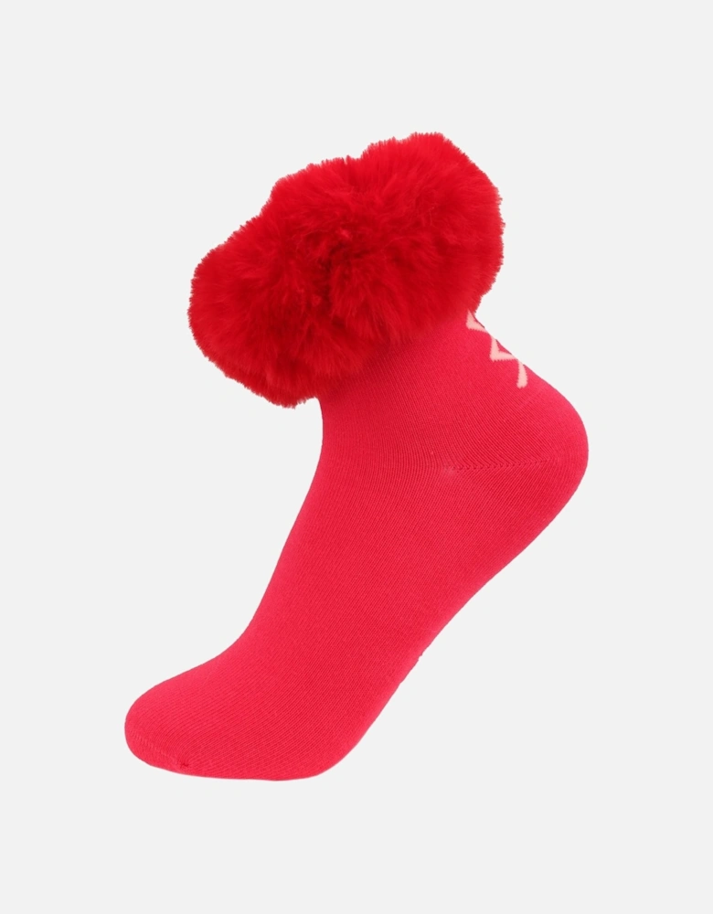 Hot Pink Silk Blend Socks Faux Fur Trim