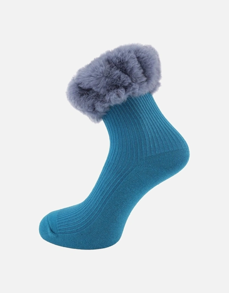 Blue Socks with Navy Faux Fur Trim