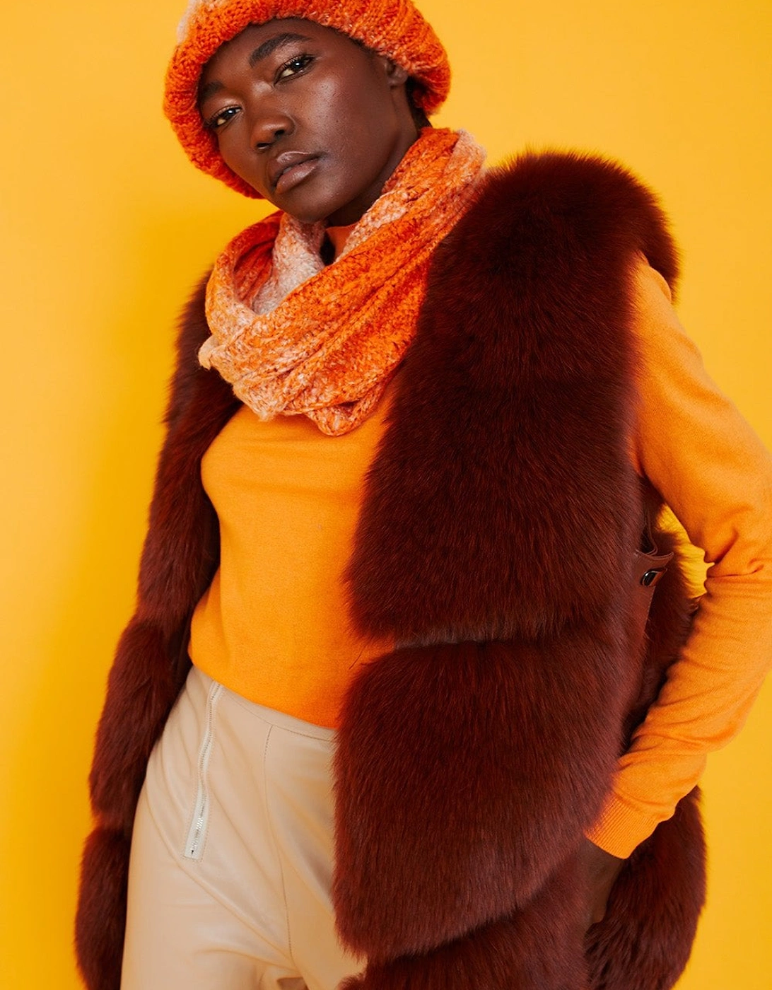 Handmade Knitted Wooly Scarf and Hat Set in Orange and White, 4 of 3