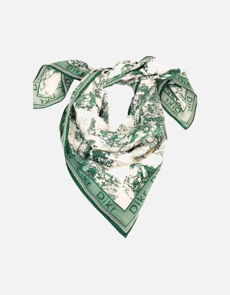 Green and White Abstract Silk Scarf
