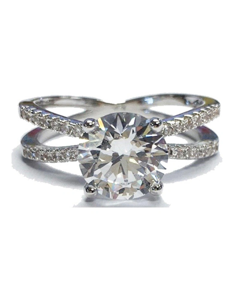 Double Crossover Band With Clear Solitaire Ring