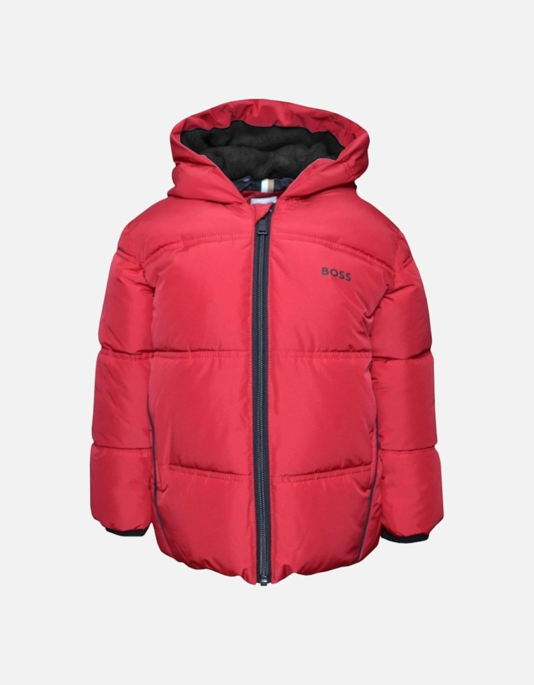 Boy's Red Puffer Jacket.