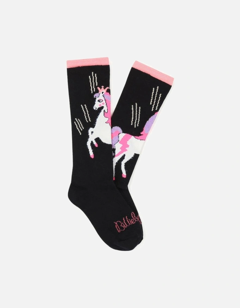 Girls Navy Unicorn Socks