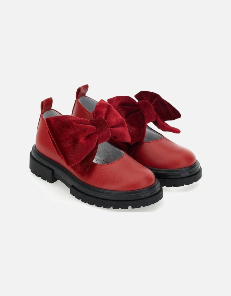 Girls Red Velvet Bow Shoes