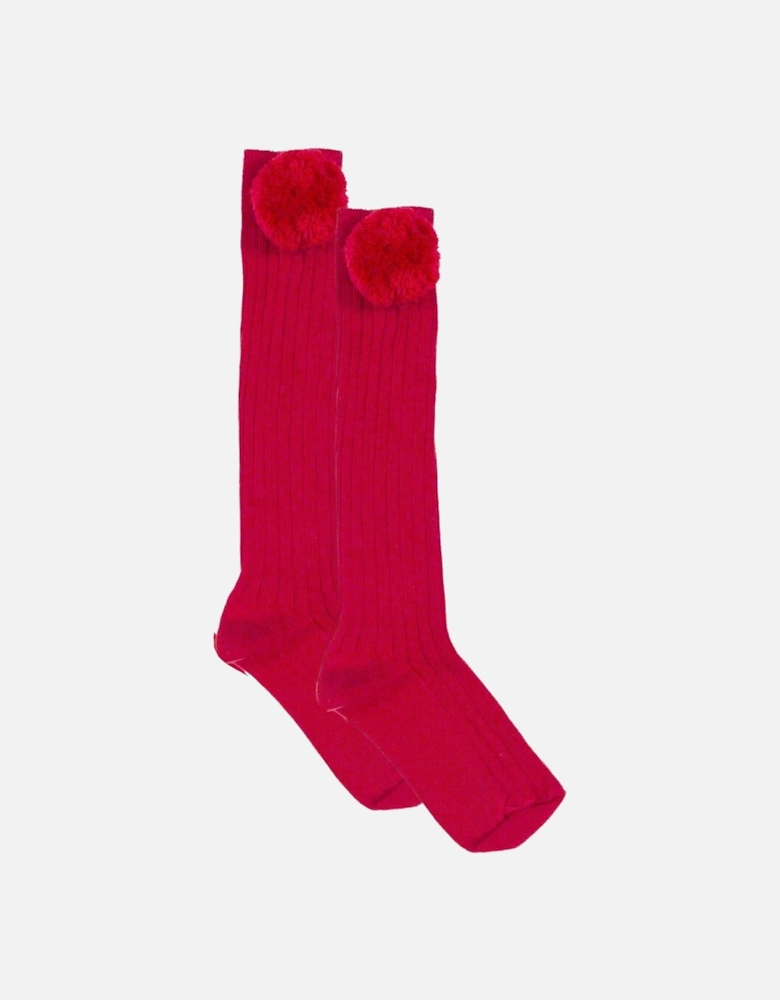 Red Pom Pom Knee Socks