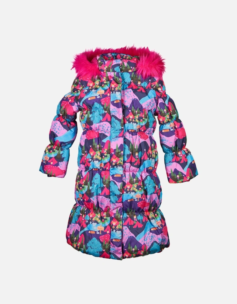 Navy Multicoloured Long Puffer Coat