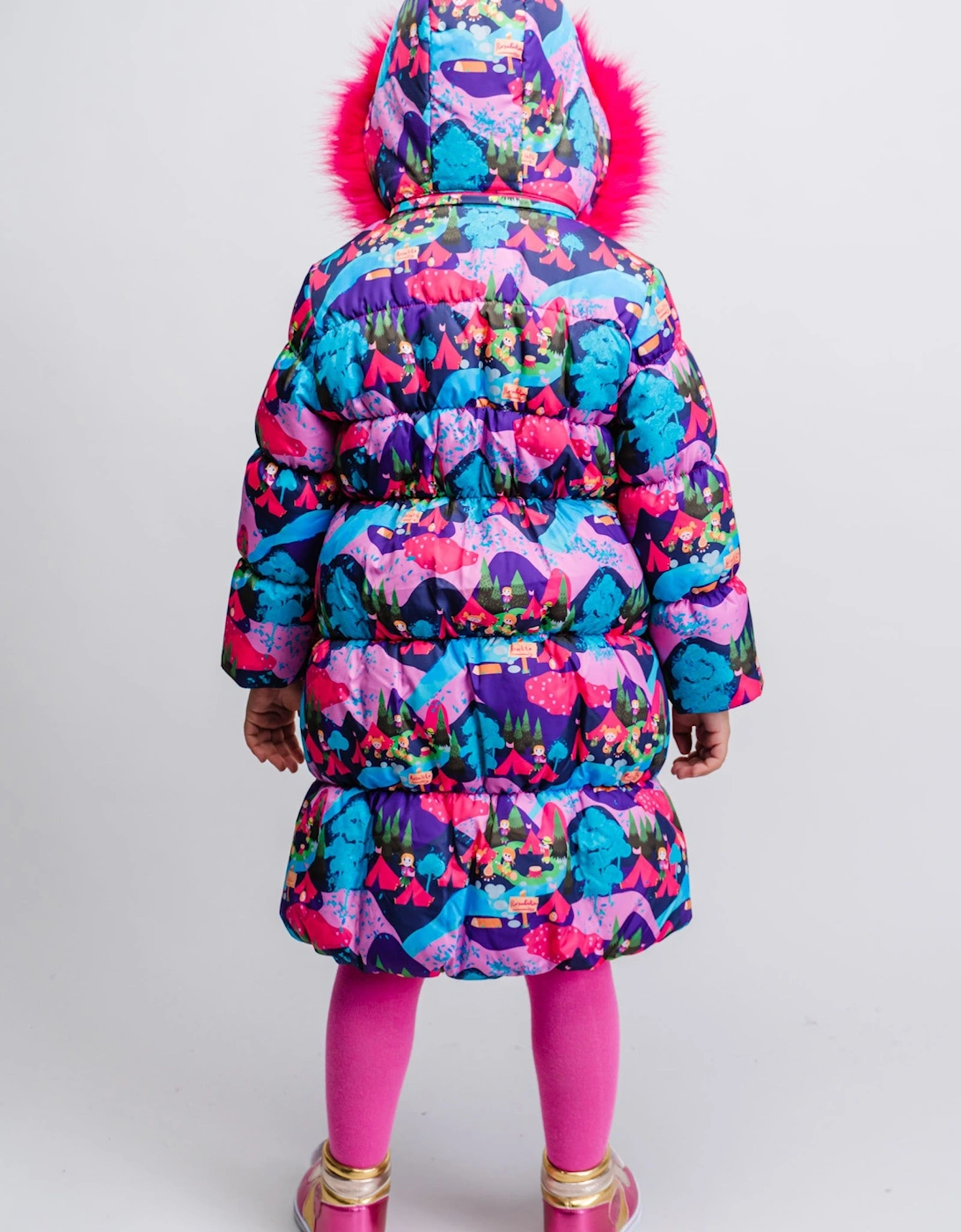 Navy Multicoloured Long Puffer Coat