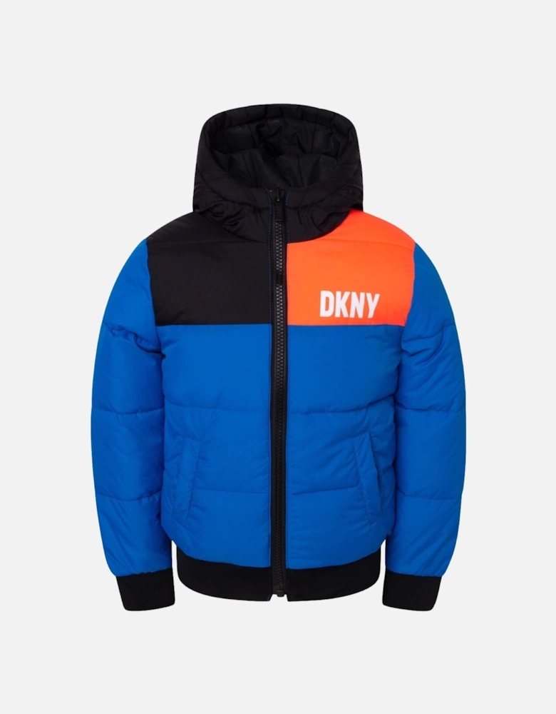 Blue Reversible Logo Puffer Coat