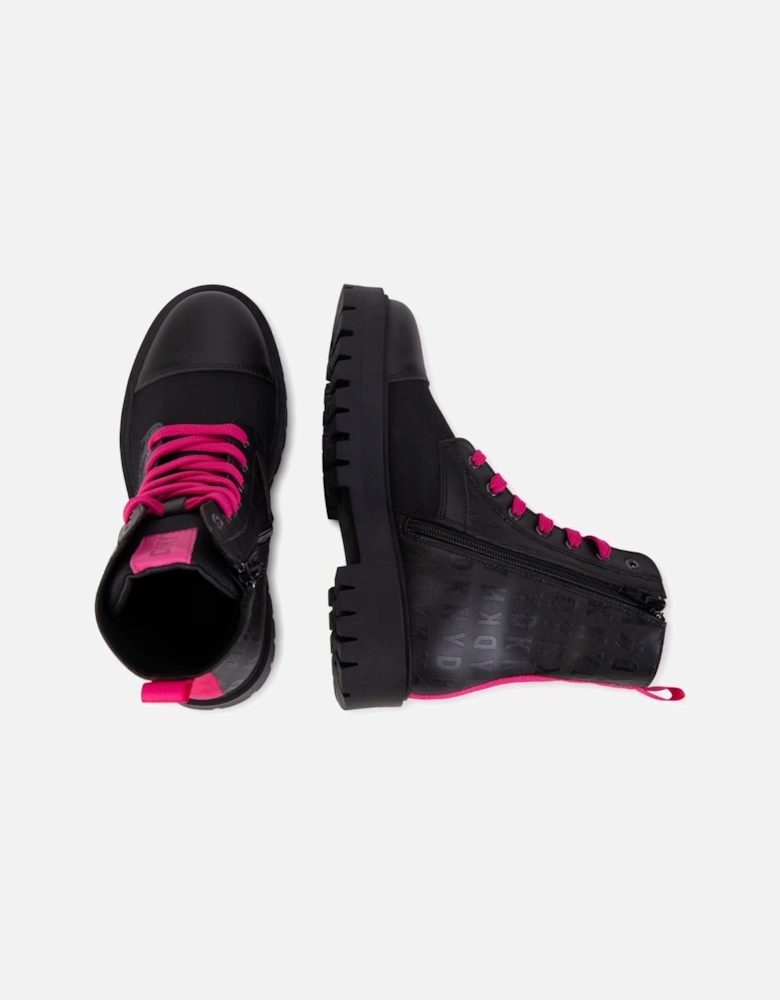 Black and Fuchsia Logo Boots