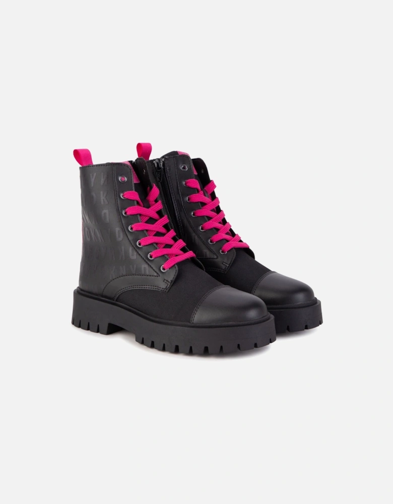 Black and Fuchsia Logo Boots