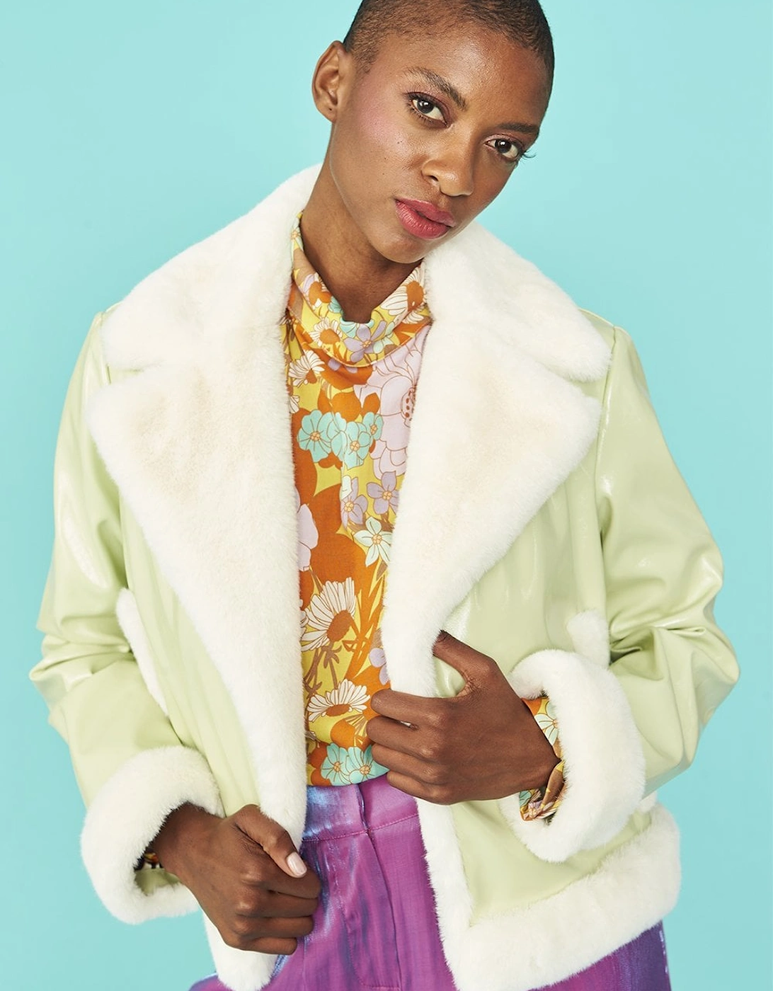 Mint Green and white Aviator Style Jacket, 6 of 5