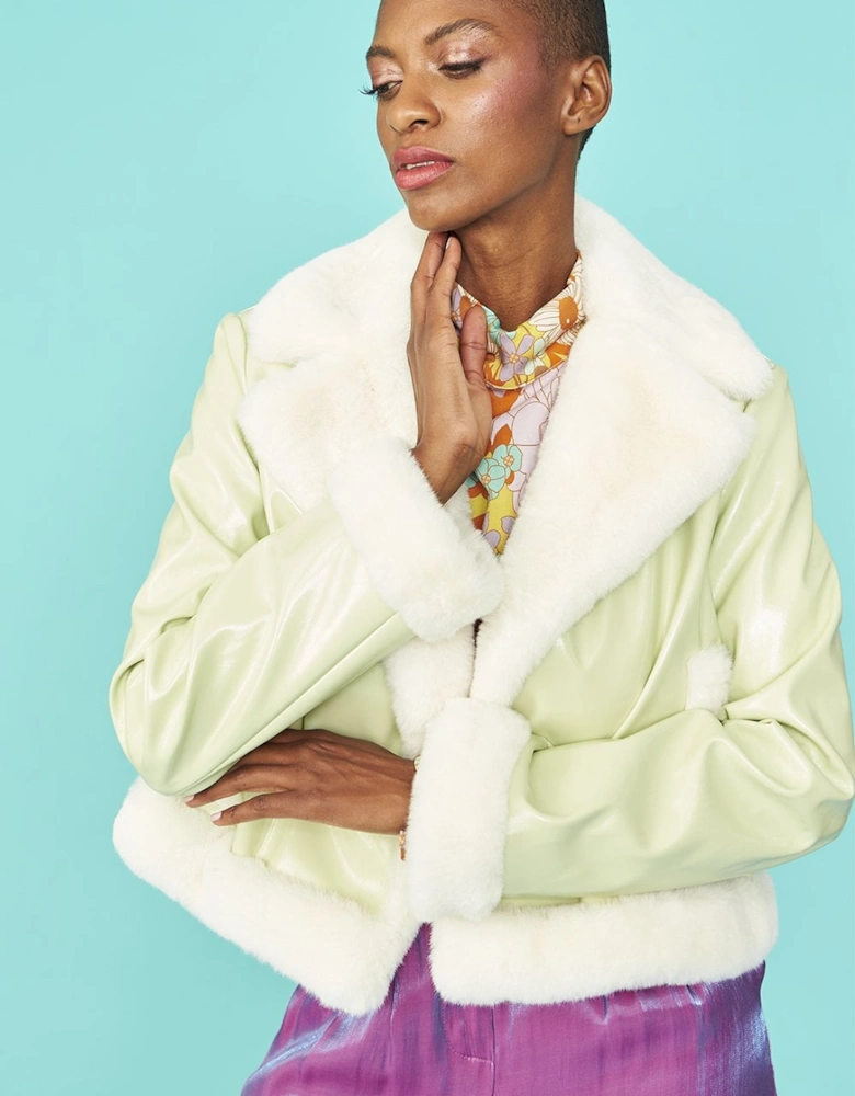 Mint Green and white Aviator Style Jacket