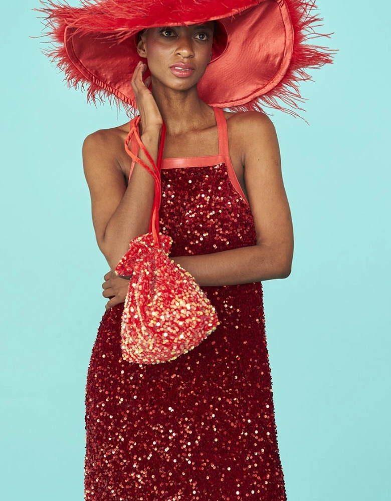 Red Ostrich Feather Flapper Oversized Hat