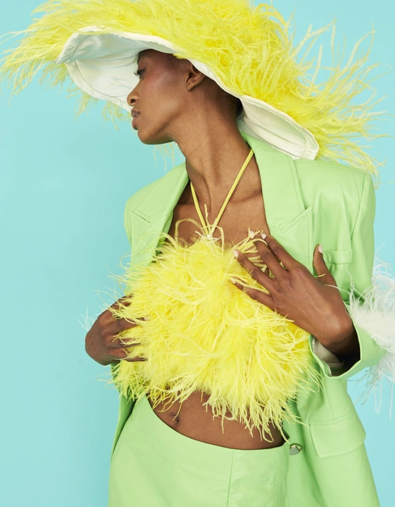 Yellow Ostrich Feather Flapper Oversized Hat