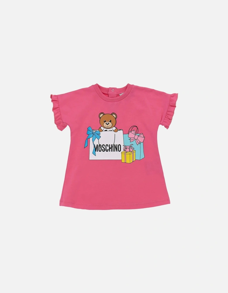 Baby Girls Bear and Gift Print T-shirt Pink