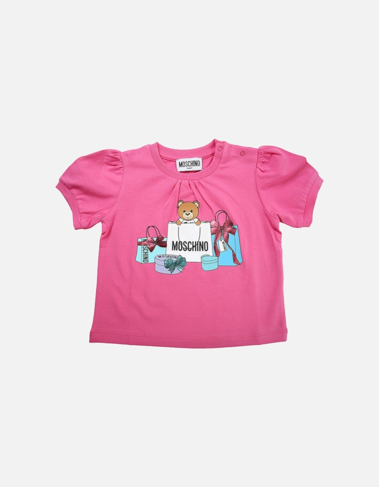 Baby Girls Teddy and Gifts Print T-shirt Pink