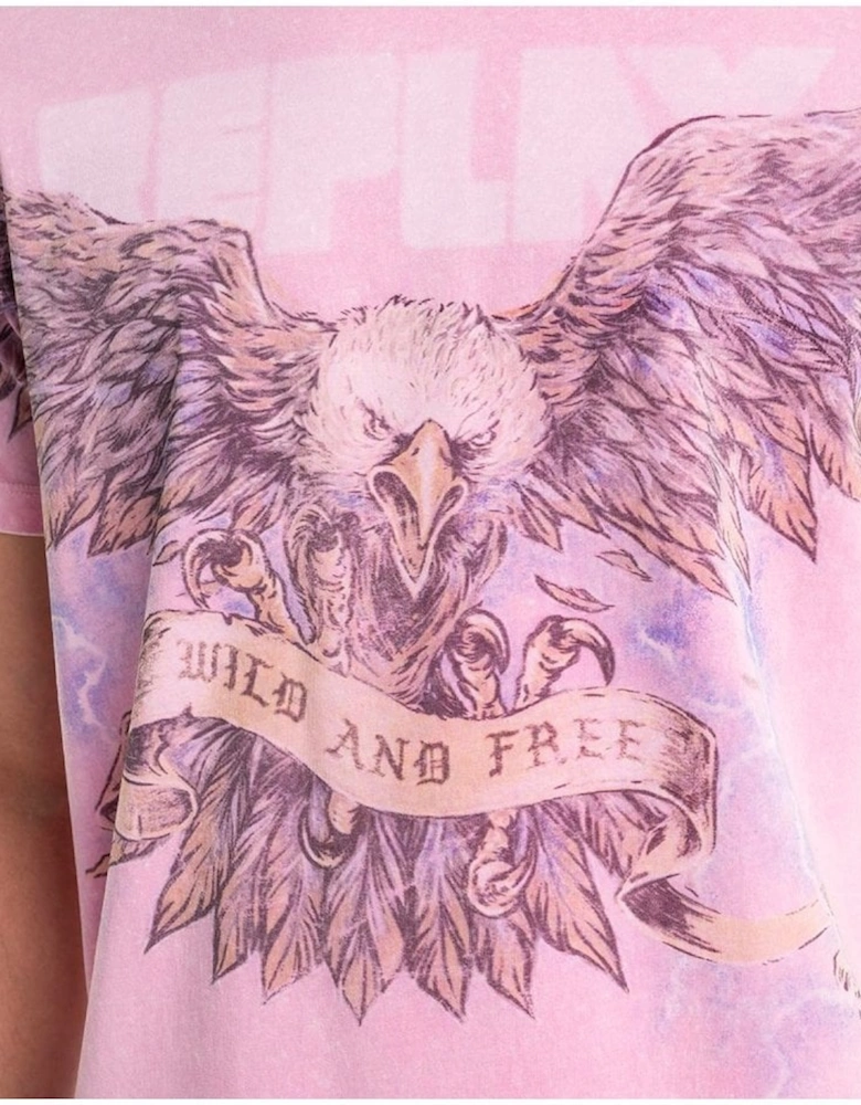 Eagle Print Enzyme Wash Tee Shirt Pink Marl