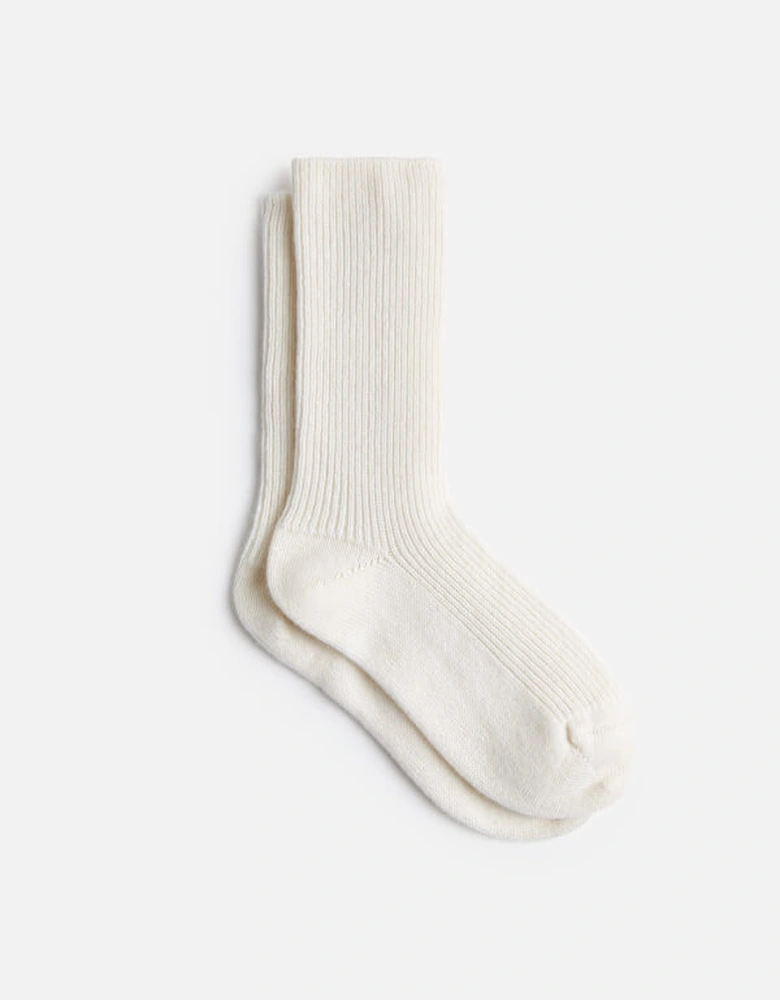 Home Cashmere Ribbed Knit Socks - White