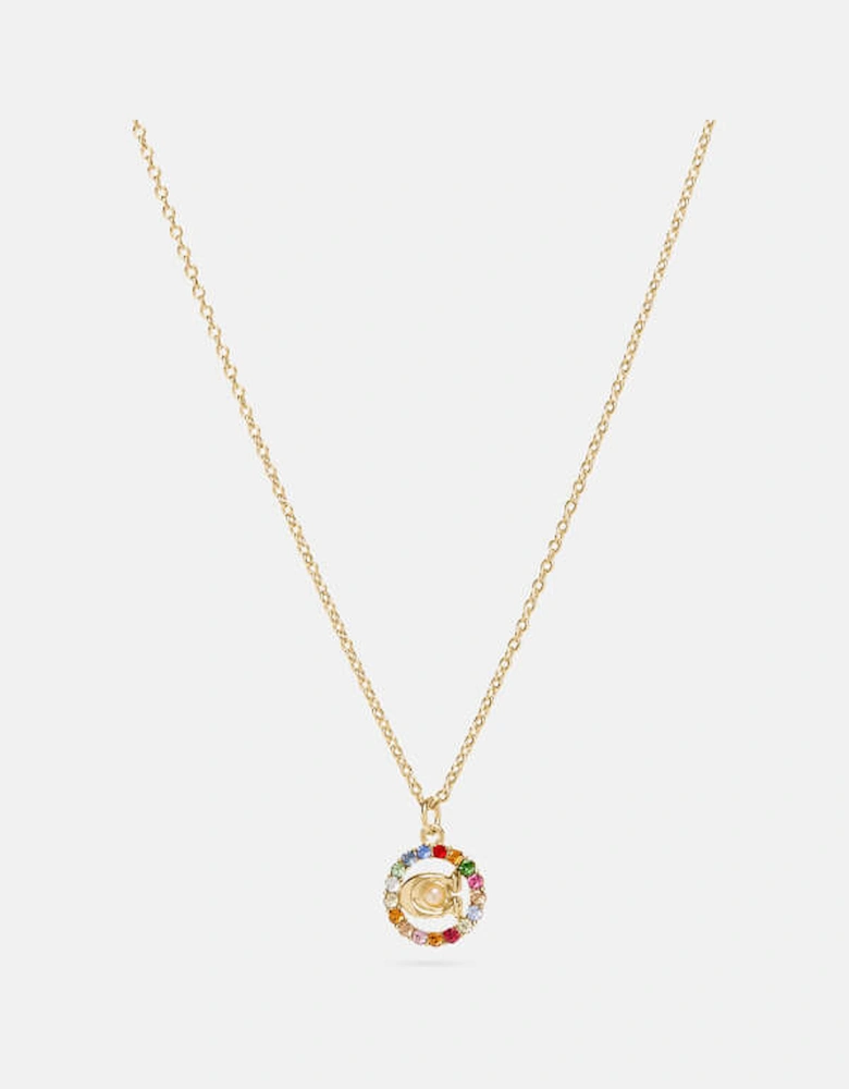 Women's C Multi Crystal Necklace - Gold/Multicolour