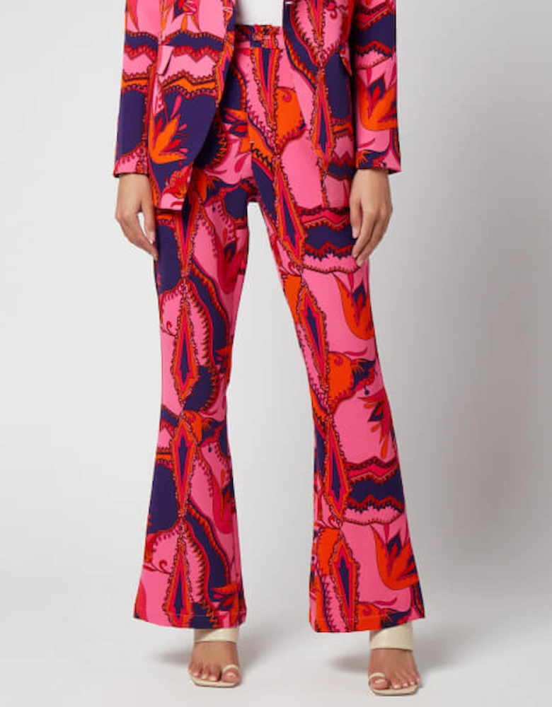 Women's Pink Foxy Kick Flare Trousers - Dynasty Fabric