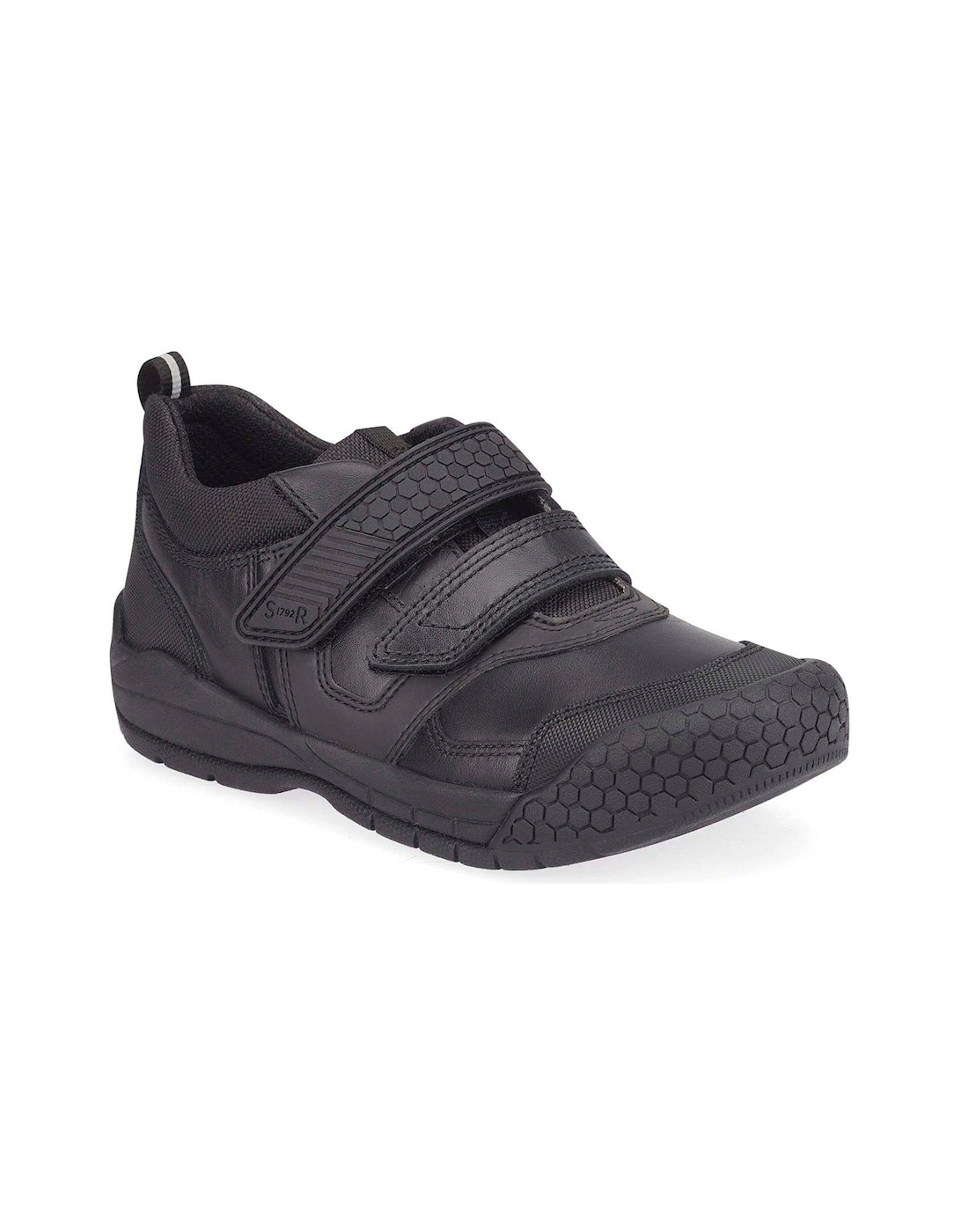 Strike Boys Black Leather Double Rip Tape School Shoes, 2 of 1