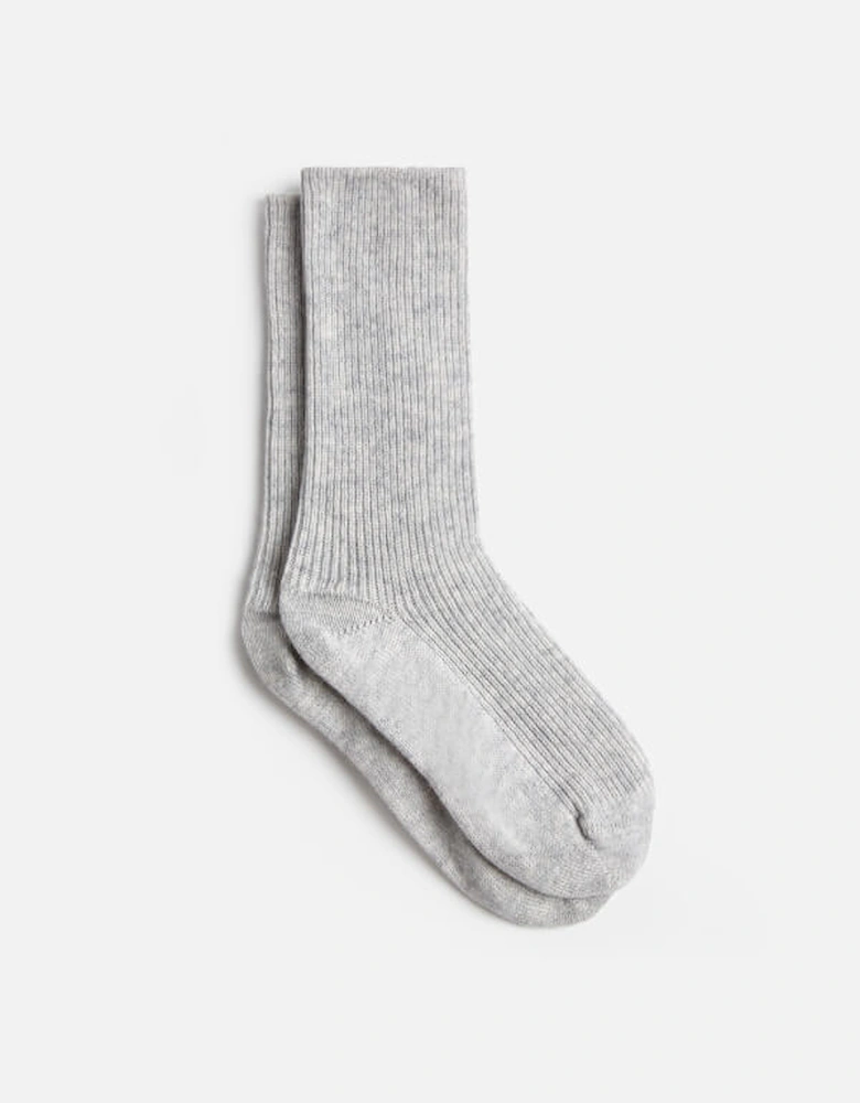 Home Cashmere Ribbed Knit Socks - Silver