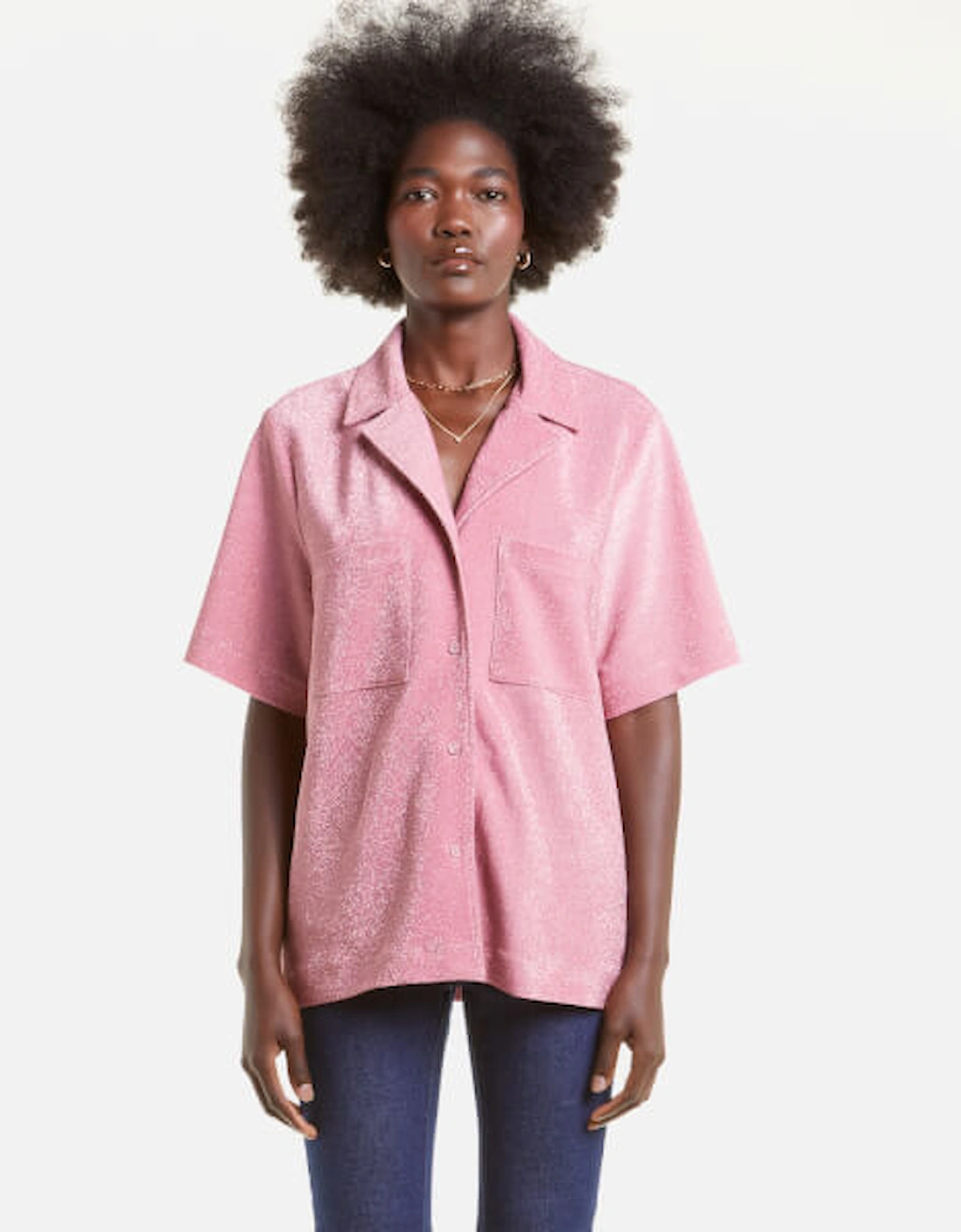 Women's Pink Lurex Lulu Blouse - Pink, 2 of 1