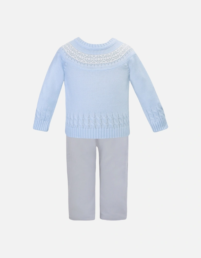 Blue Jumper and Grey Trouser Set