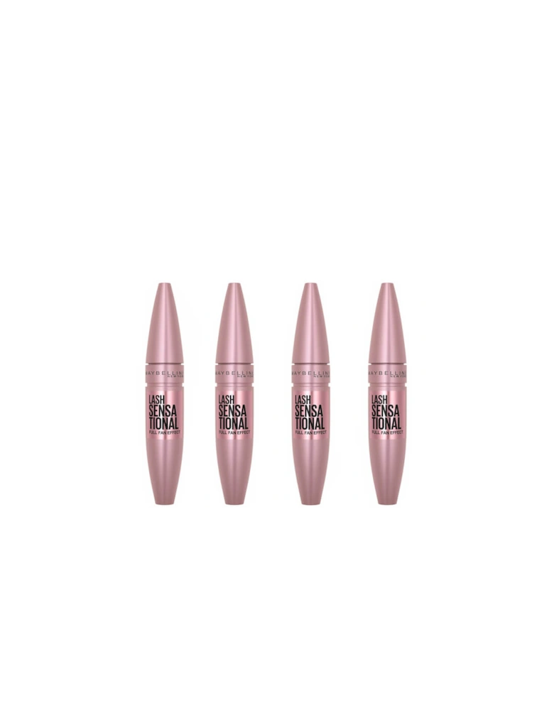 Lash Sensational Volumising and Thickening Eyelash Lengthening Mascara - 01 Very Black (Pack of 4) - Maybelline