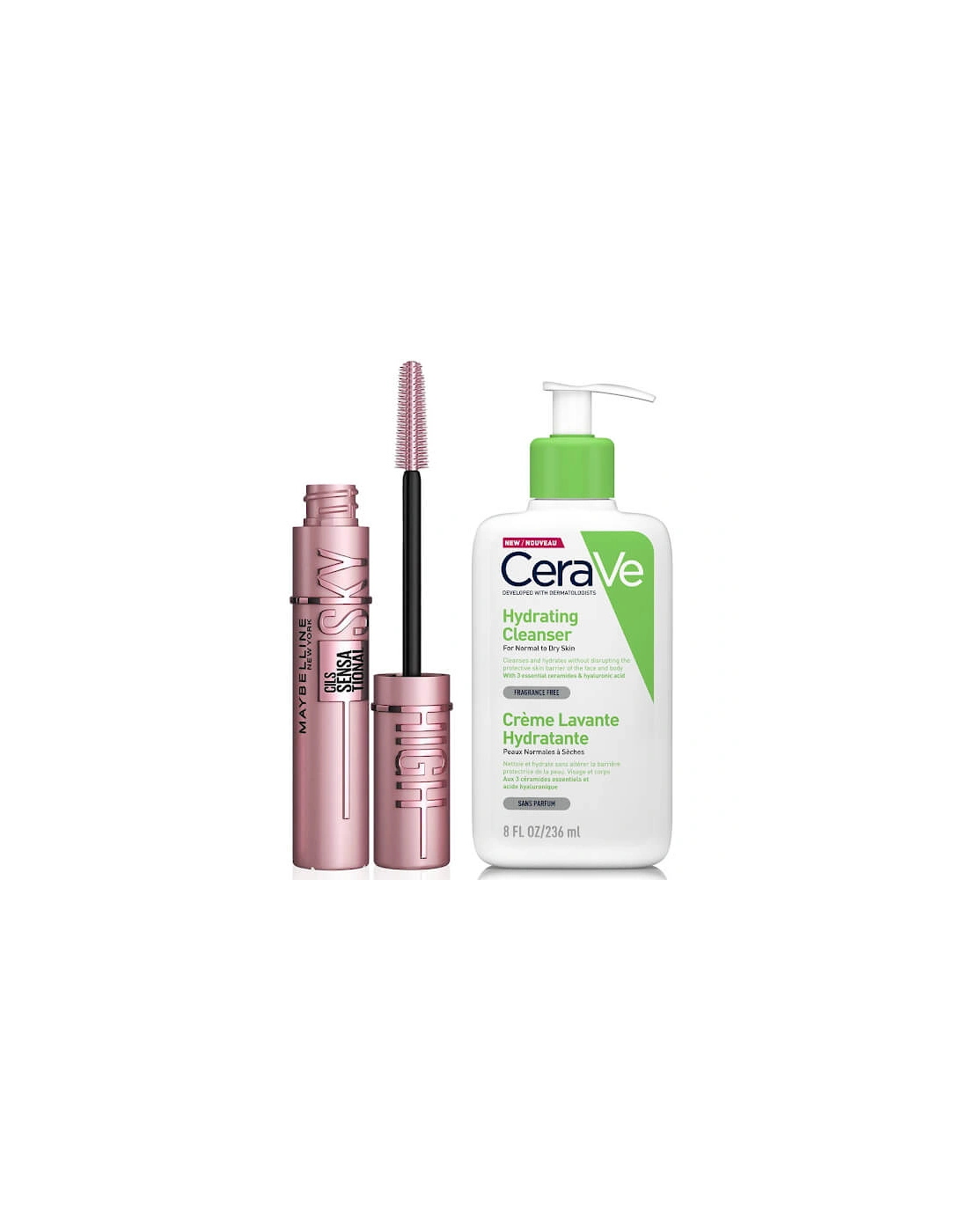 CeraVe Hydrating Hyaluronic Acid Cleanser and Sky High Mascara Duo for Dry Skin, 2 of 1