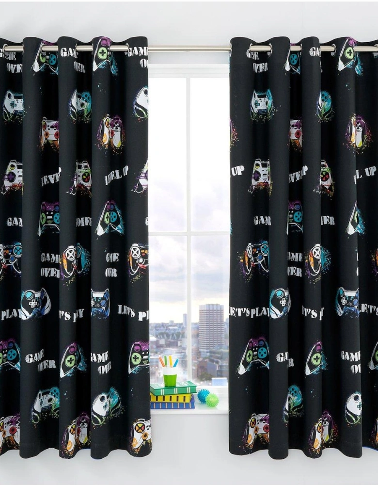 Game Over Reversible Eyelet Curtains - Multi