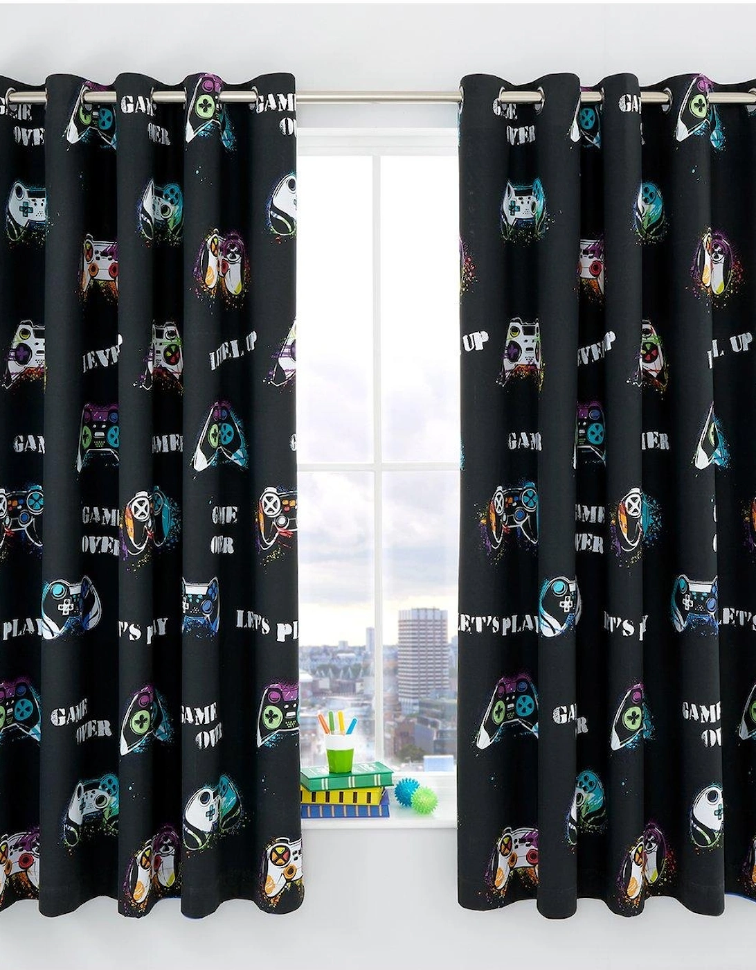 Game Over Reversible Eyelet Curtains - Multi, 3 of 2