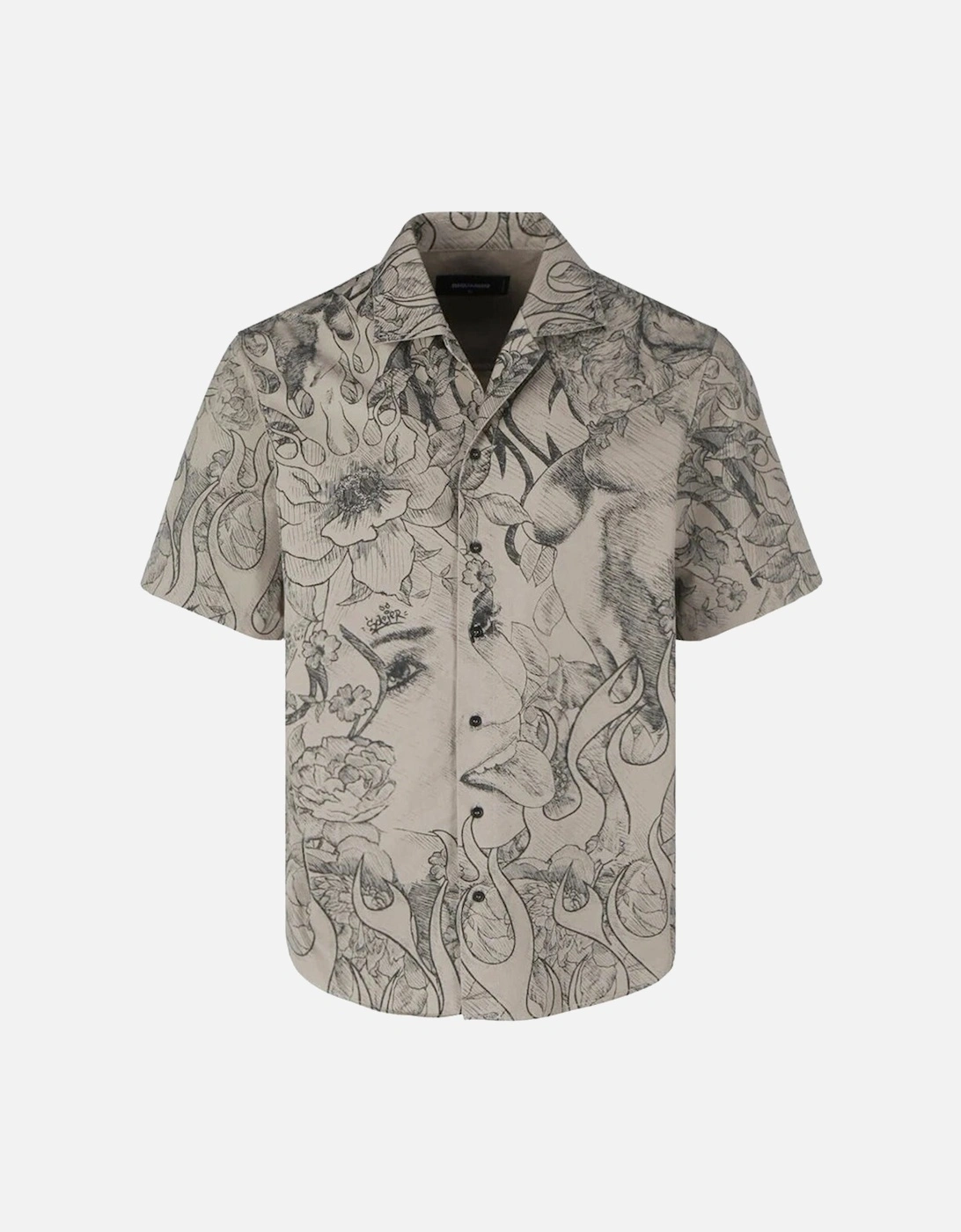 Mens All Over Print Shirt Beige, 4 of 3