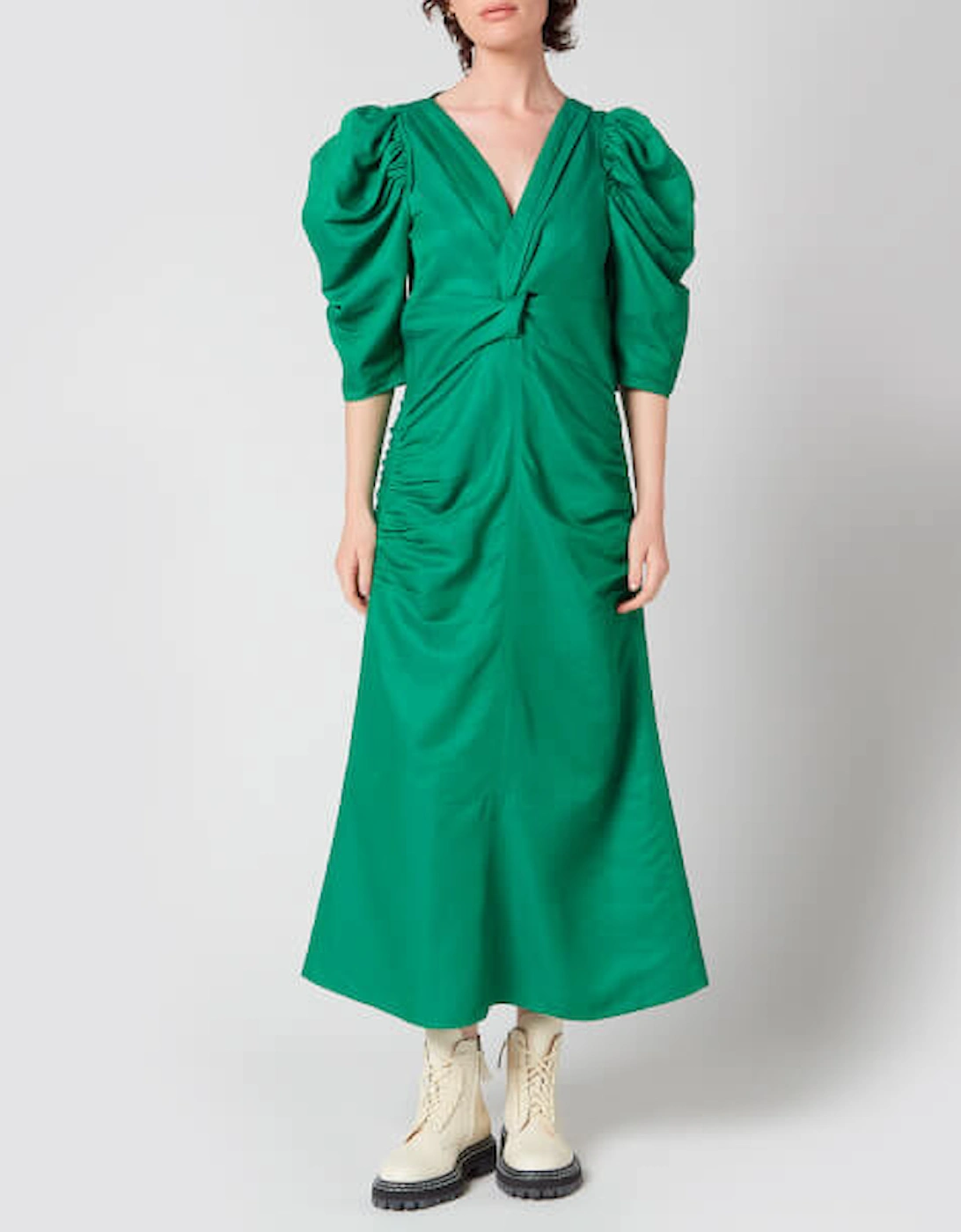 Women's Linen Viscose Shirred Sleeve Dress - Bright Green - - Home - Women's Linen Viscose Shirred Sleeve Dress - Bright Green, 4 of 3
