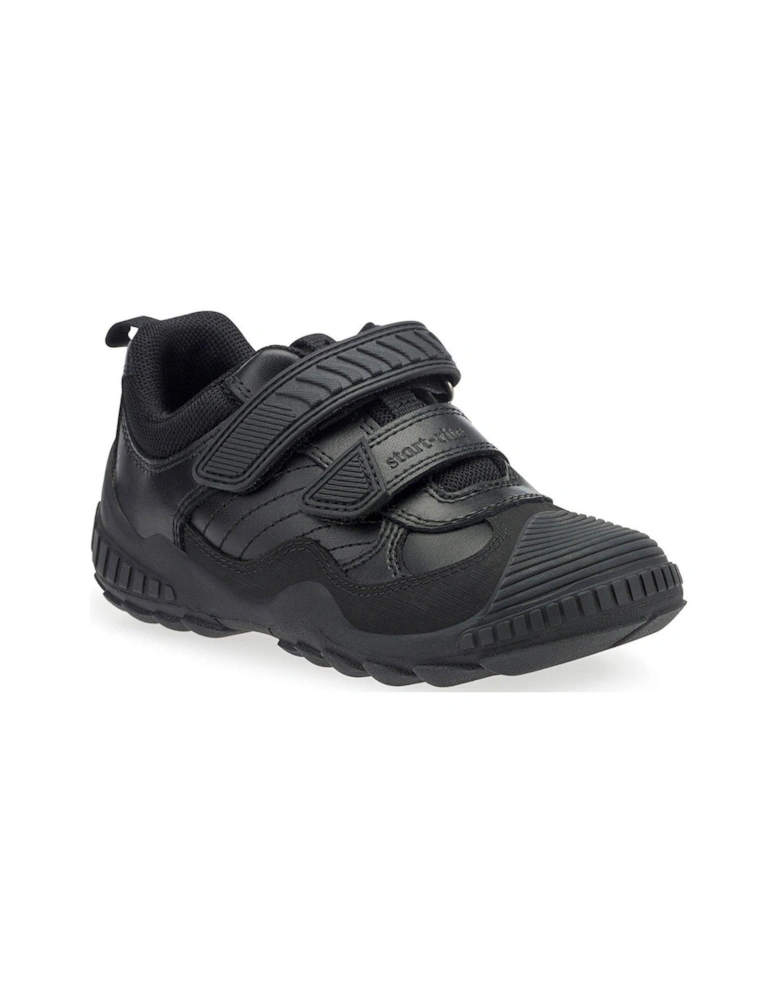 Extreme Double Riptape Durable Black Leather Boys School Shoes
