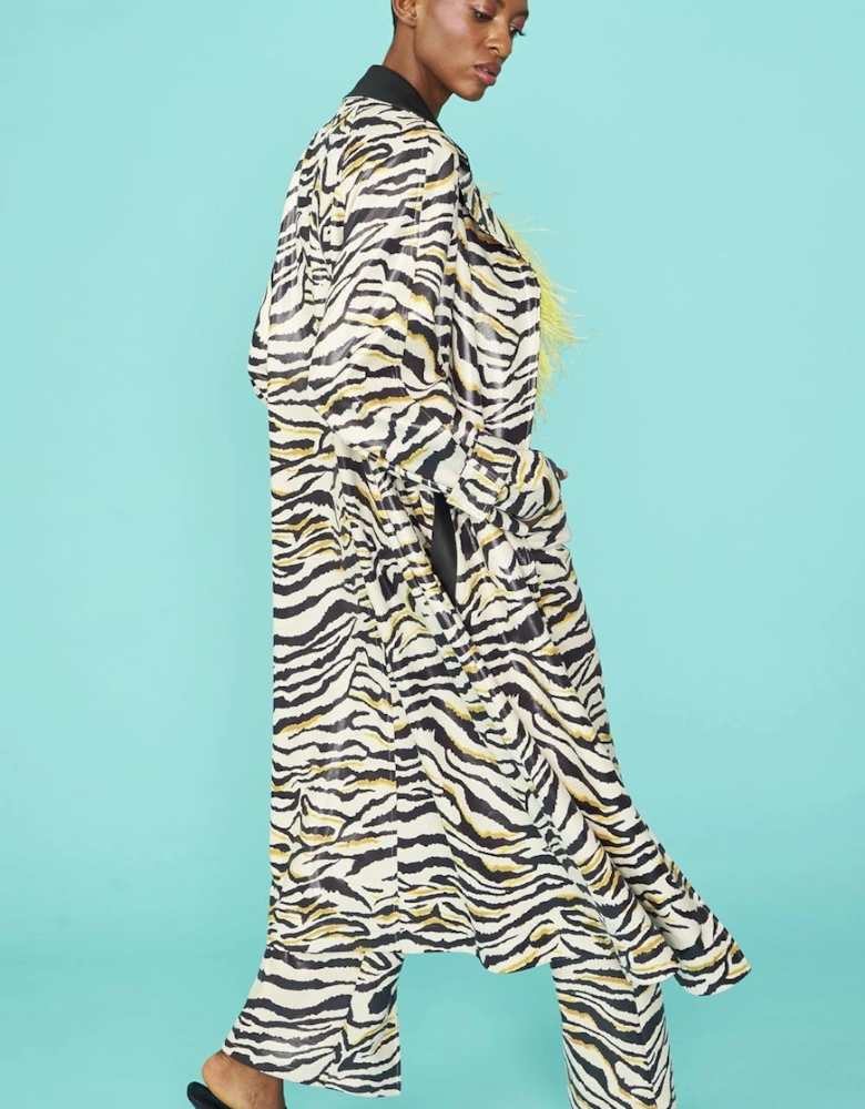 Faux Suede Zebra Print Trench Coat