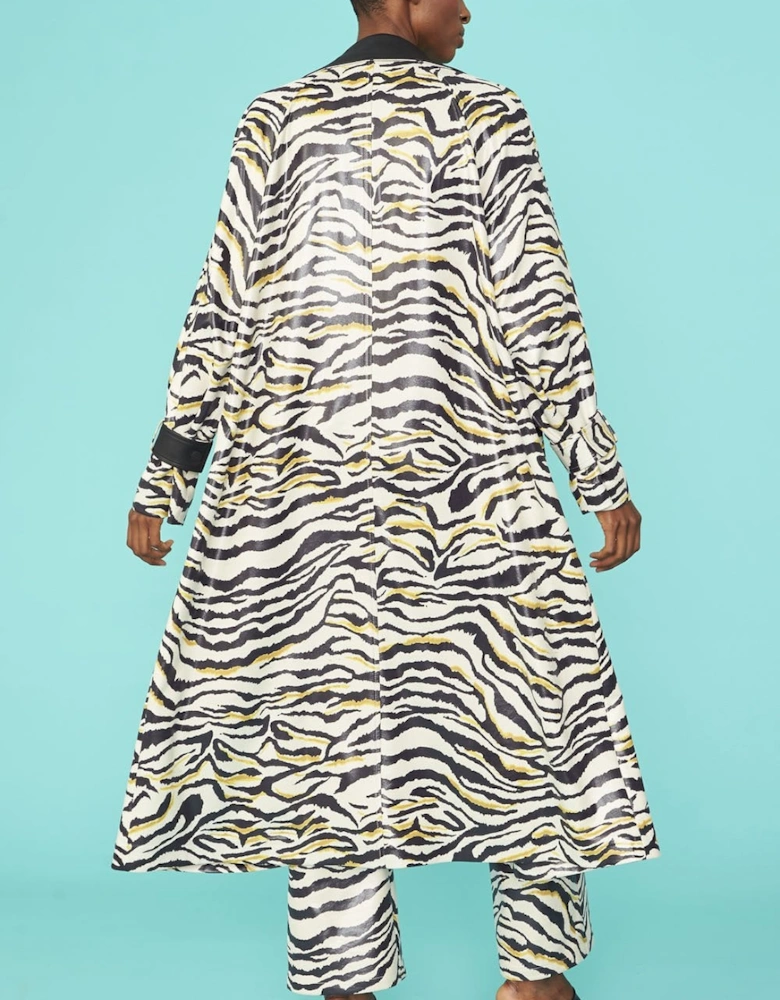 Faux Suede Zebra Print Trench Coat