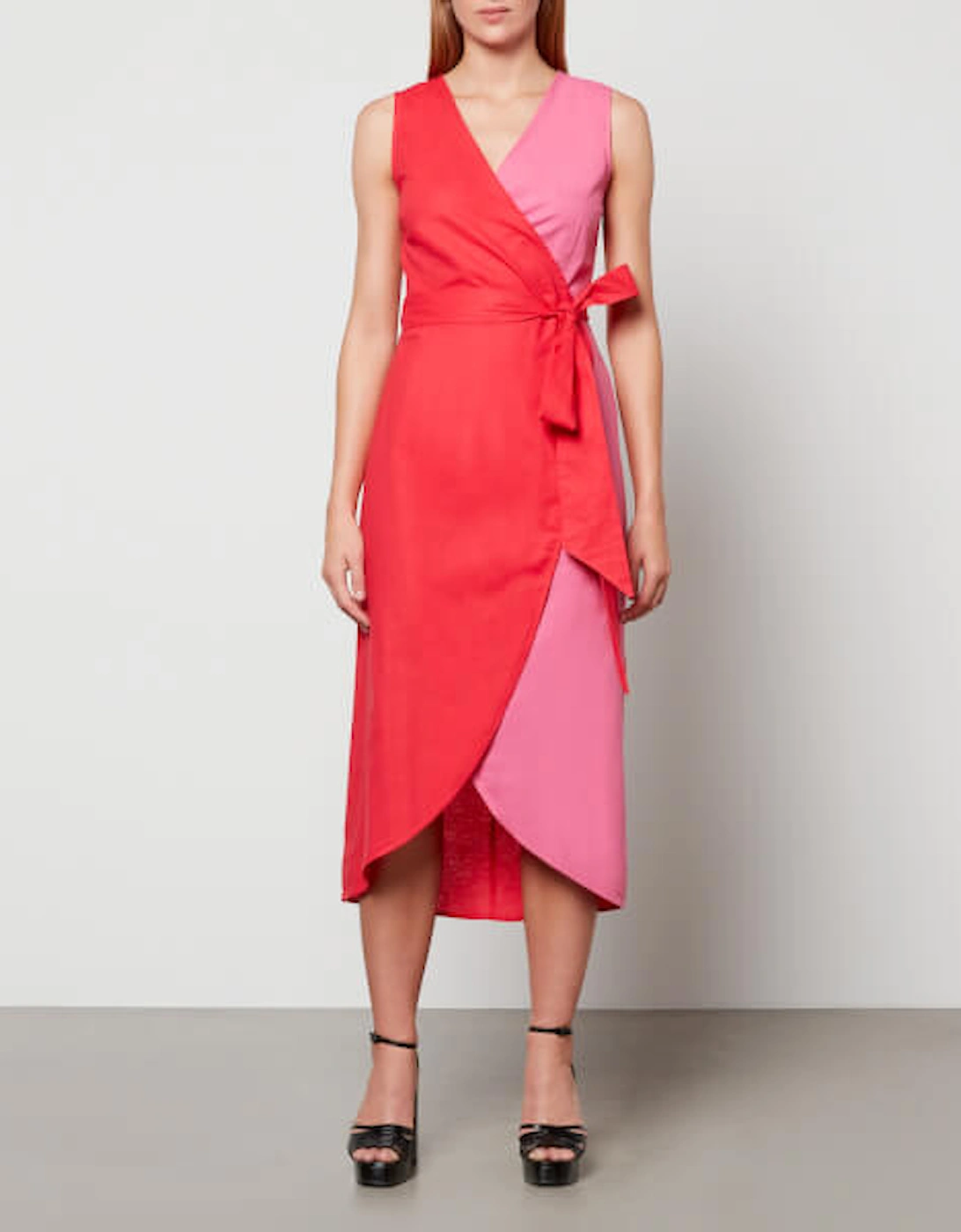 Colour-Blocked Linen-Blend Wrap Midi Dress, 2 of 1