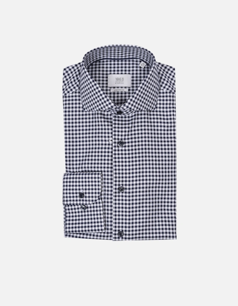 Eterna Modern Fit Checked Shirt Navy Check