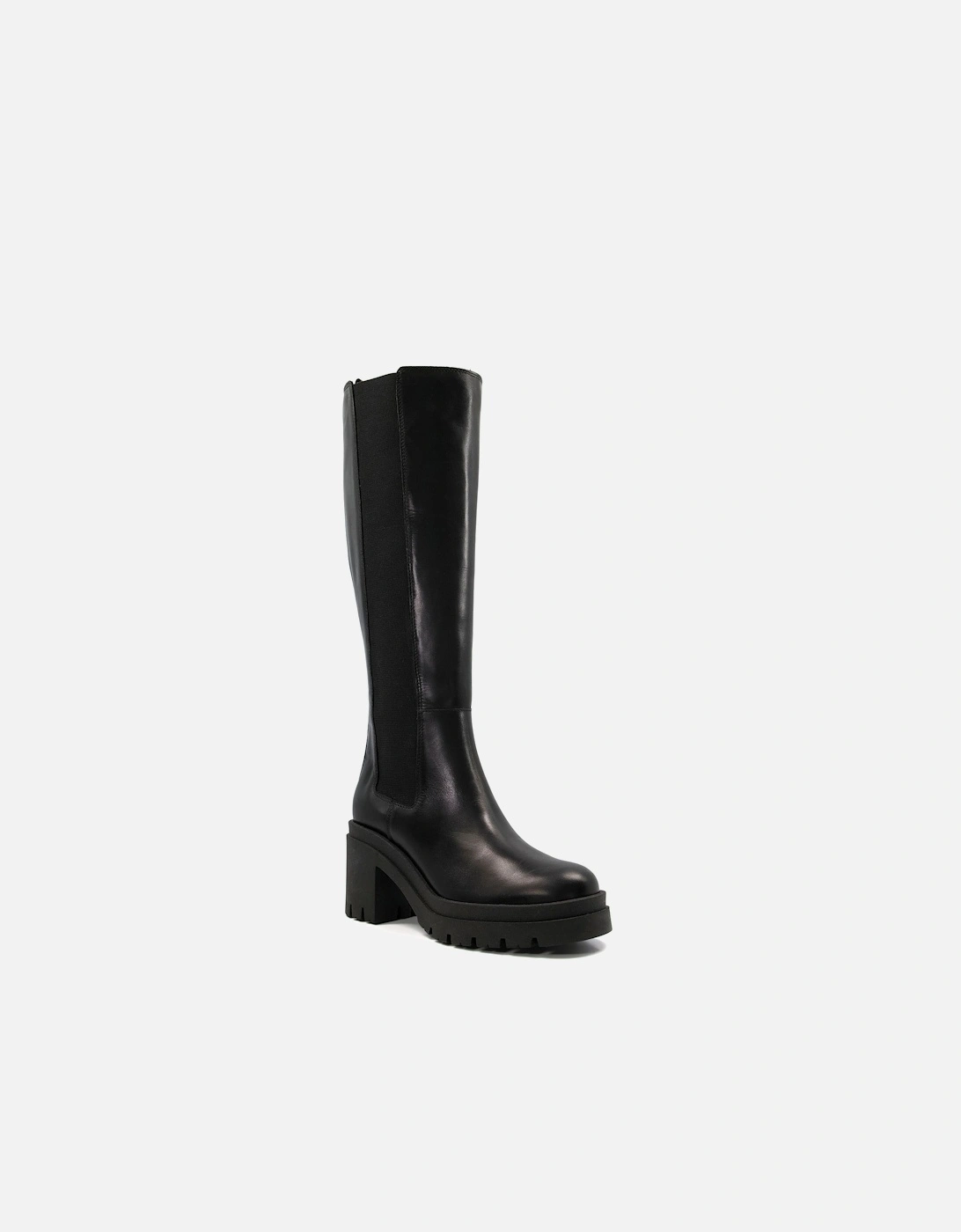 Ladies Time - Leather Block Heel Knee-High Boots, 7 of 6