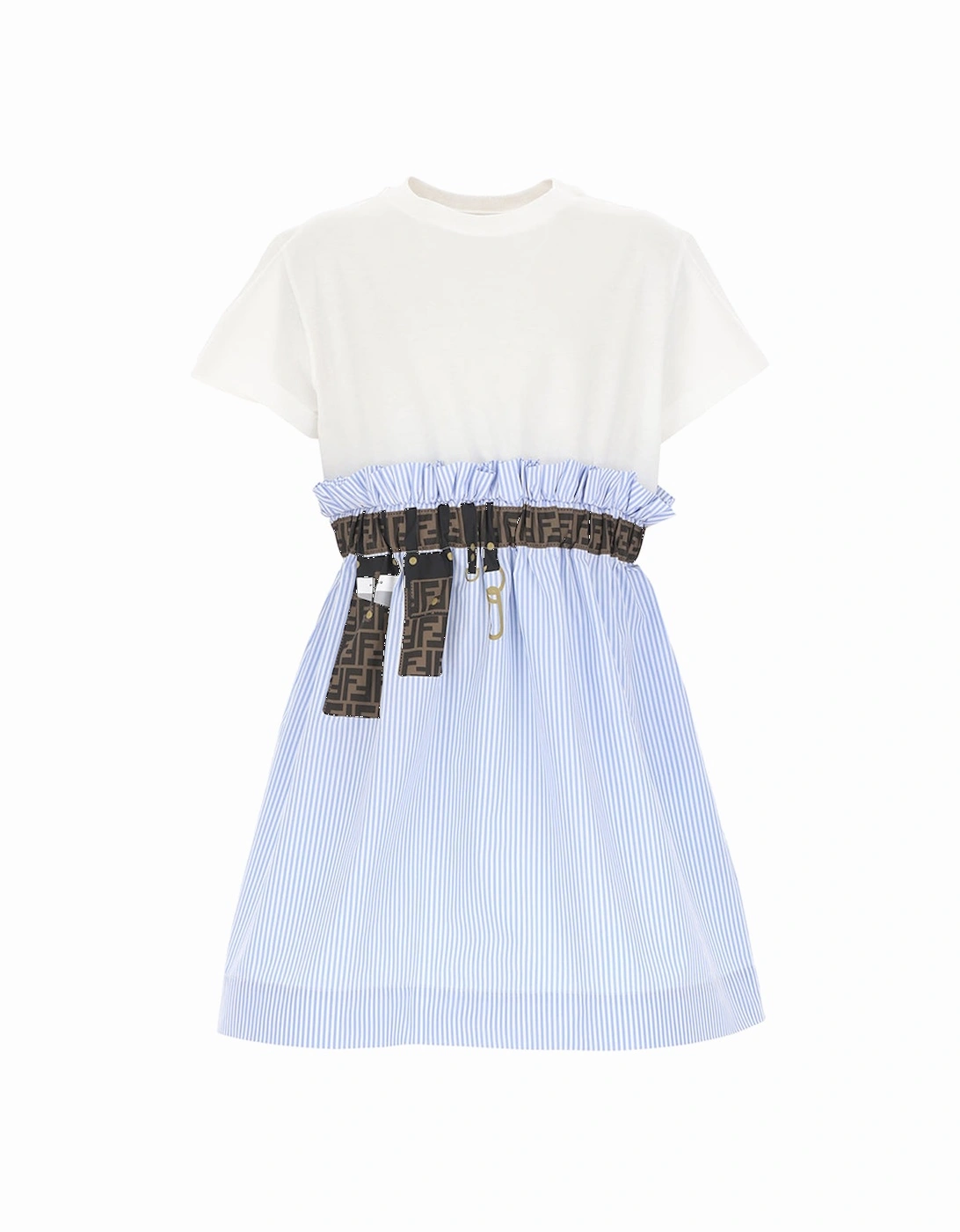 Girls Mock Belt Striped Dress Blue, 3 of 2