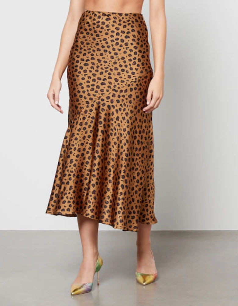 Mya Leopard-Print Satin Maxi Skirt