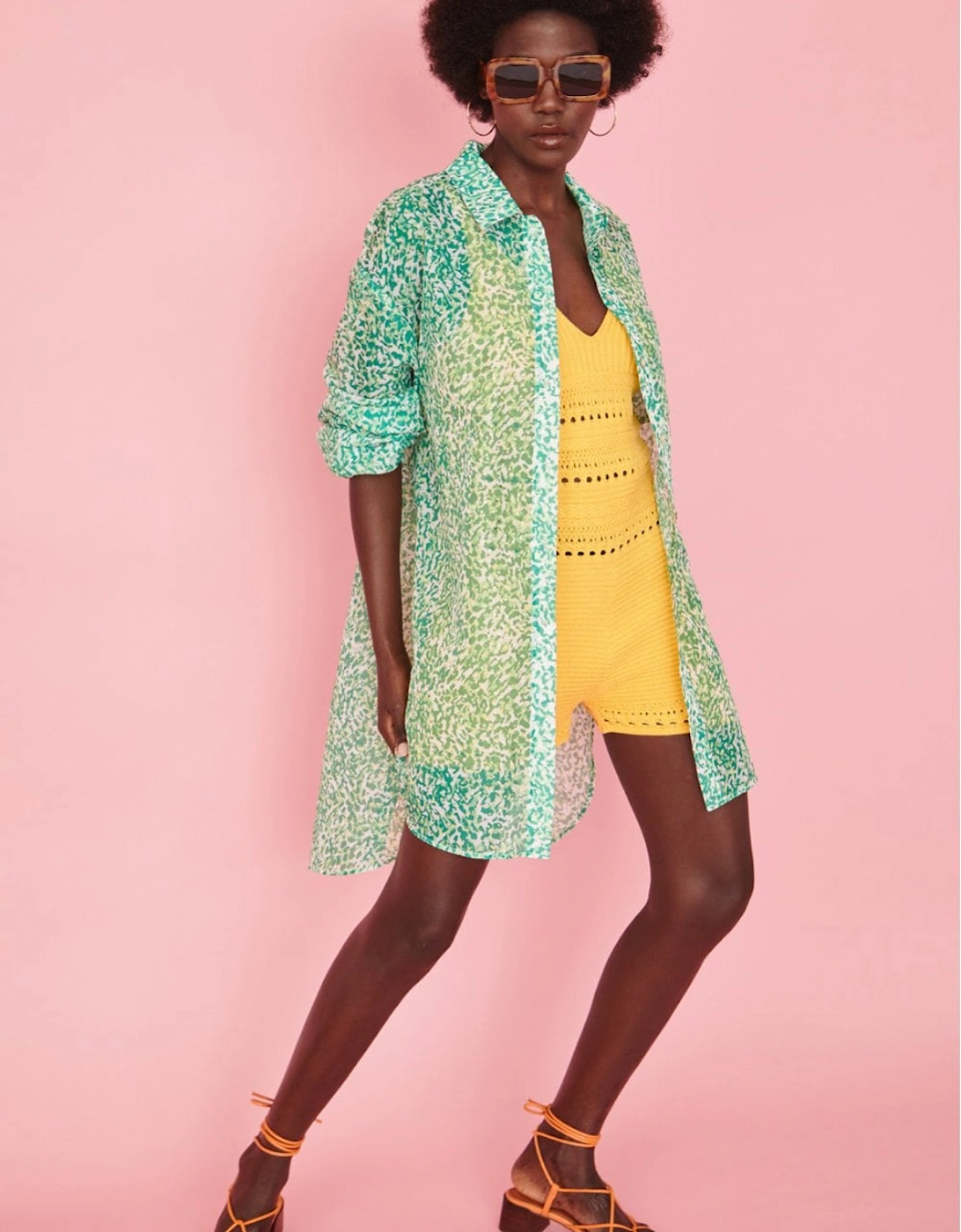 Green Semi-Sheer Shirt Dress, 6 of 5