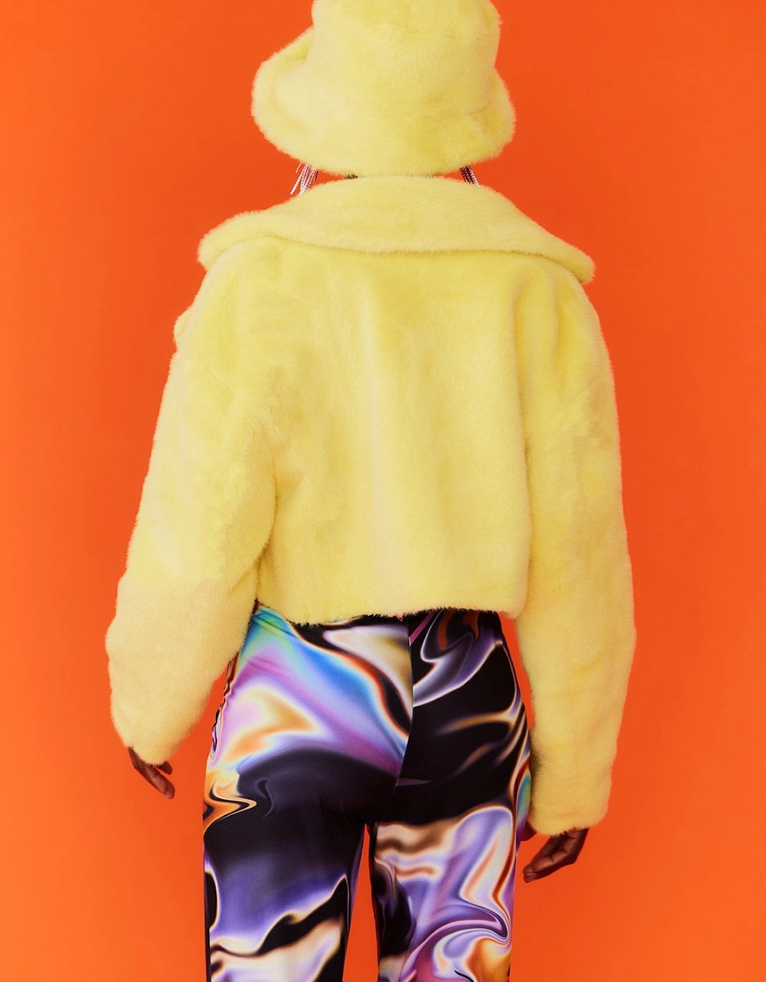 Yellow Vegan Faux Fur Cropped Jacket