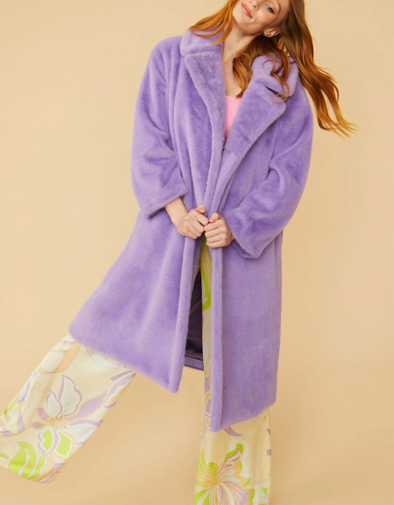 Purple Faux Fur Midi Coat